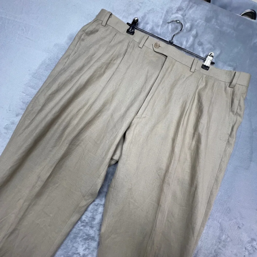 Lauren Ralph Lauren Dress Pants Mens 40x30 Light Khaki 100 Linen Pleated NEILPAJ